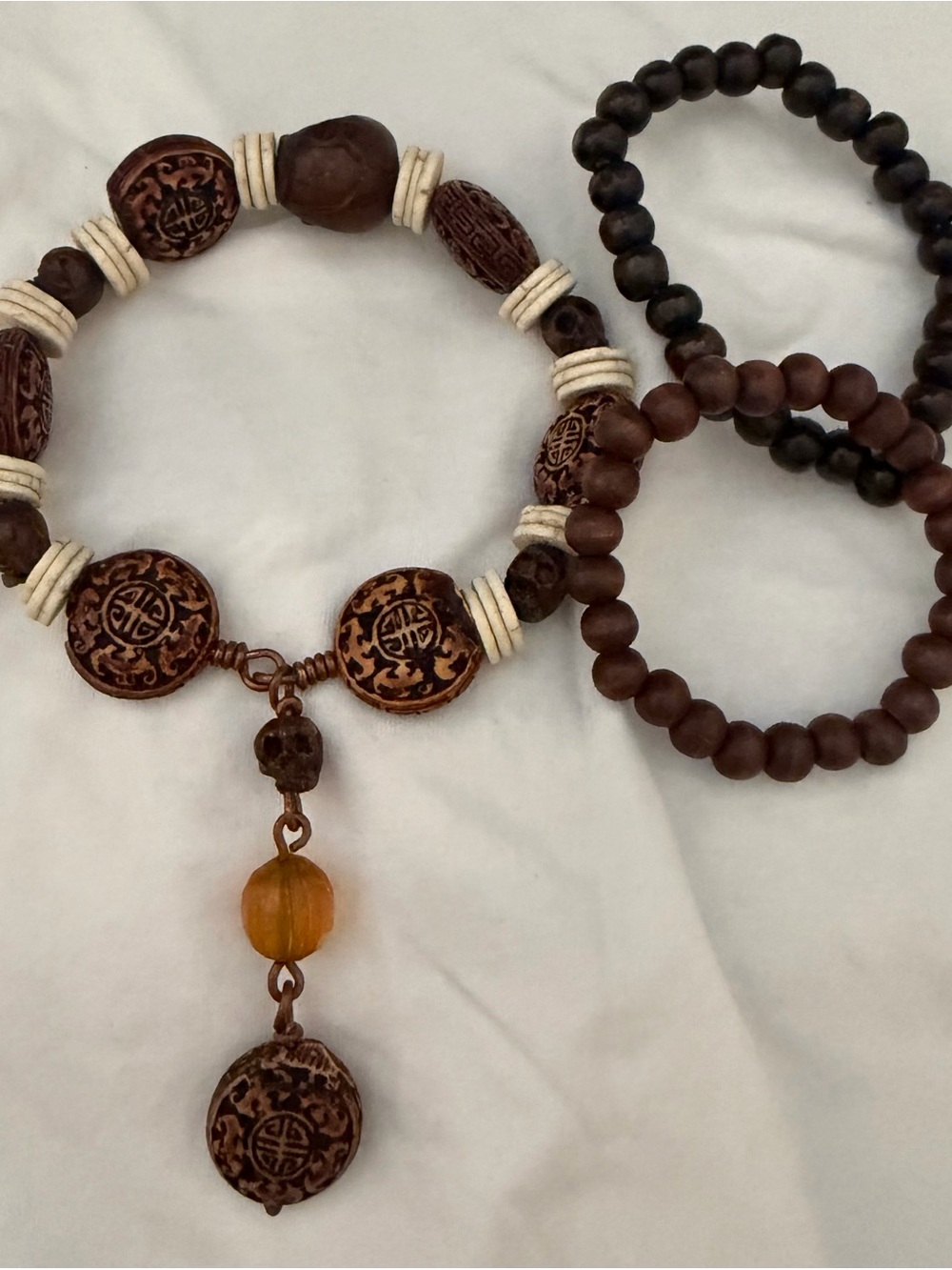 Bohemian Brown Wooden Beaded Pendant Bracelet - Unbranded